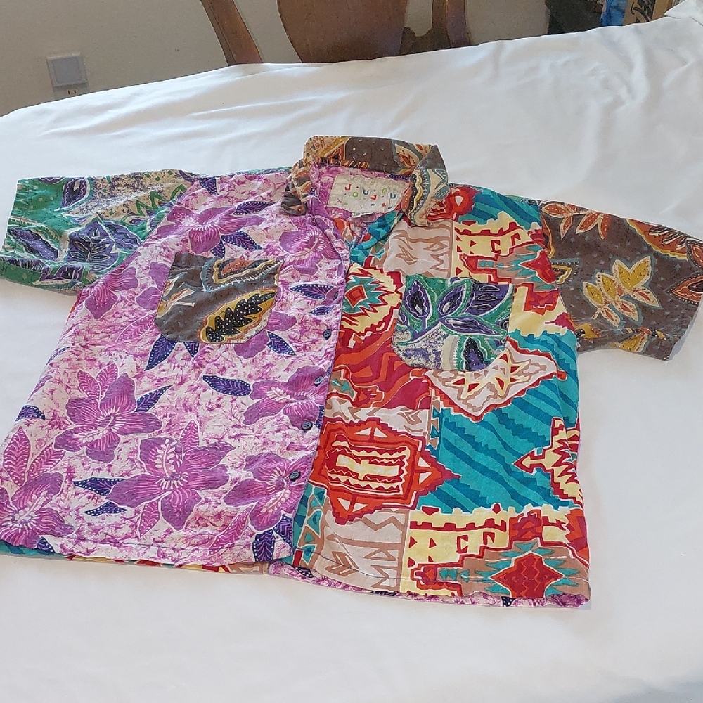 Jou Jou Multicolor Patchwork Vintage 80s Button Up Shirt